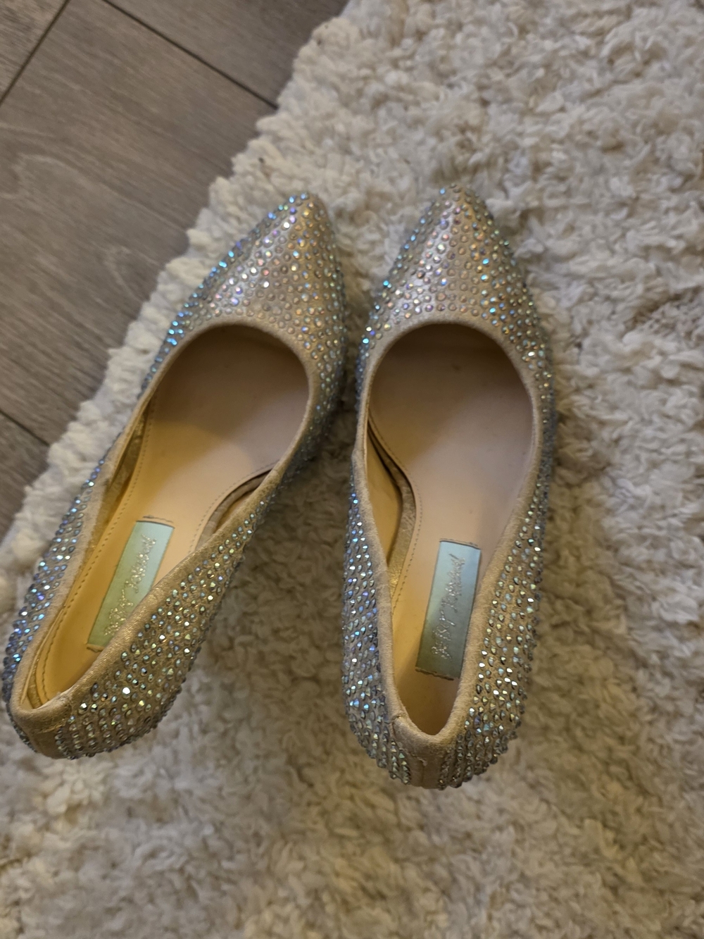 Betsey Johnson Champagne Crystal Pointed Toe Flats